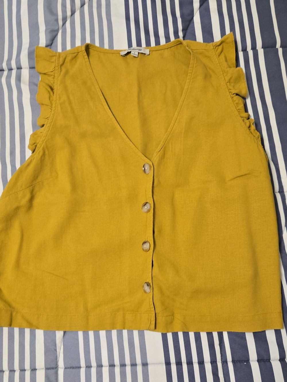Madewell Mustard Ruffle Sleeve Button-Front Tank